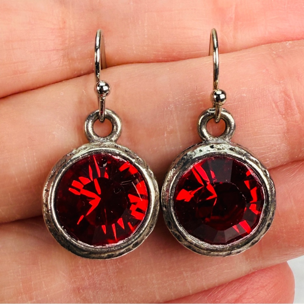 Vintage Silvertone Ruby Red Accented Pierced Earr… - image 3